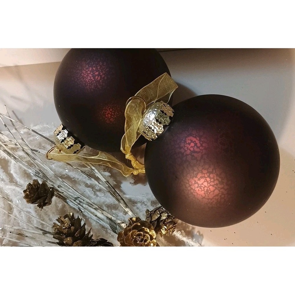 Pair Of Frontgate Maroon Round Glass Ornaments Matte Holiday Decor‎ 4 Inch